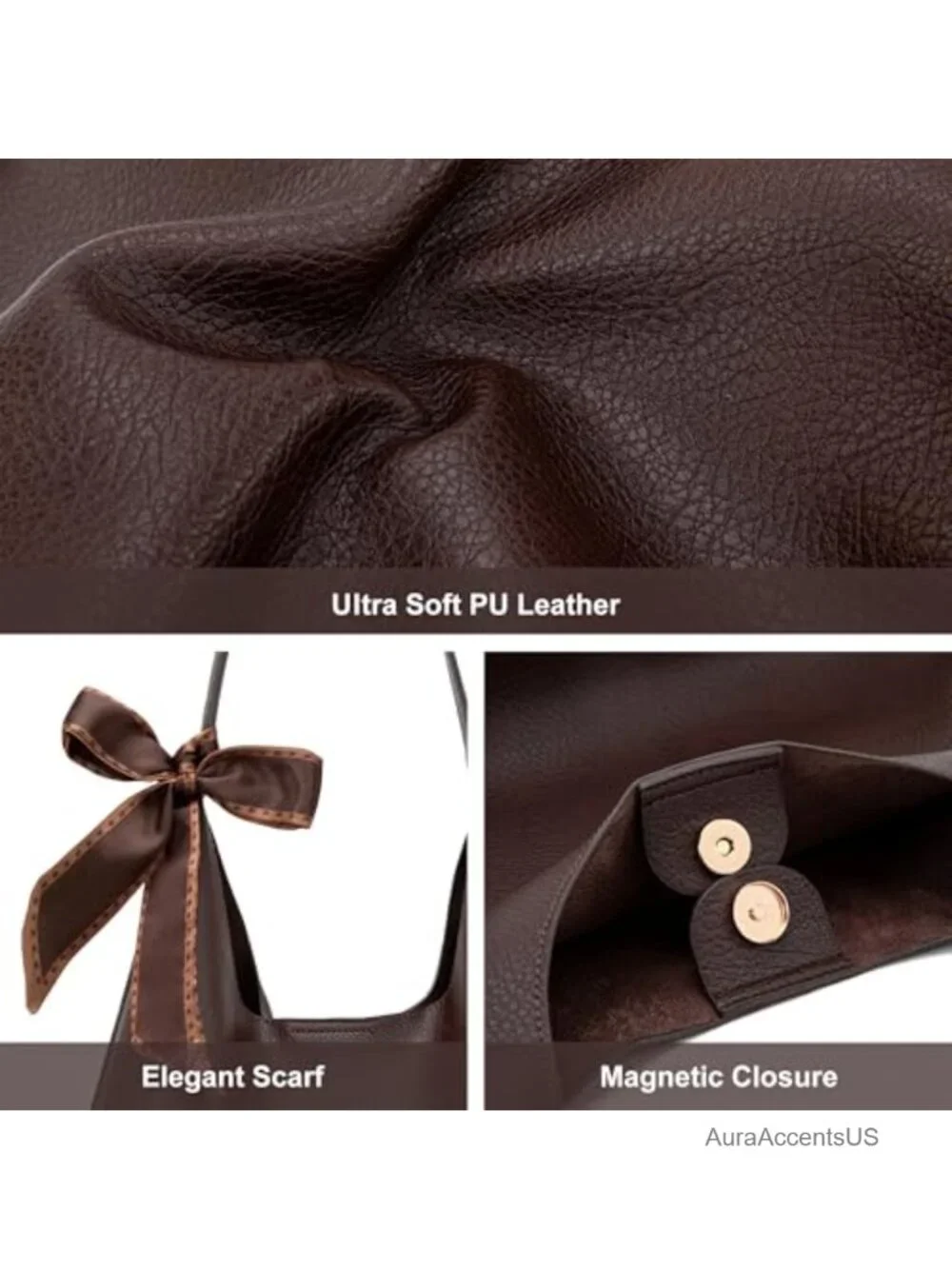 Slouchy Hobo Bag for Women Shoulder Purses with Scarf Faux Leather